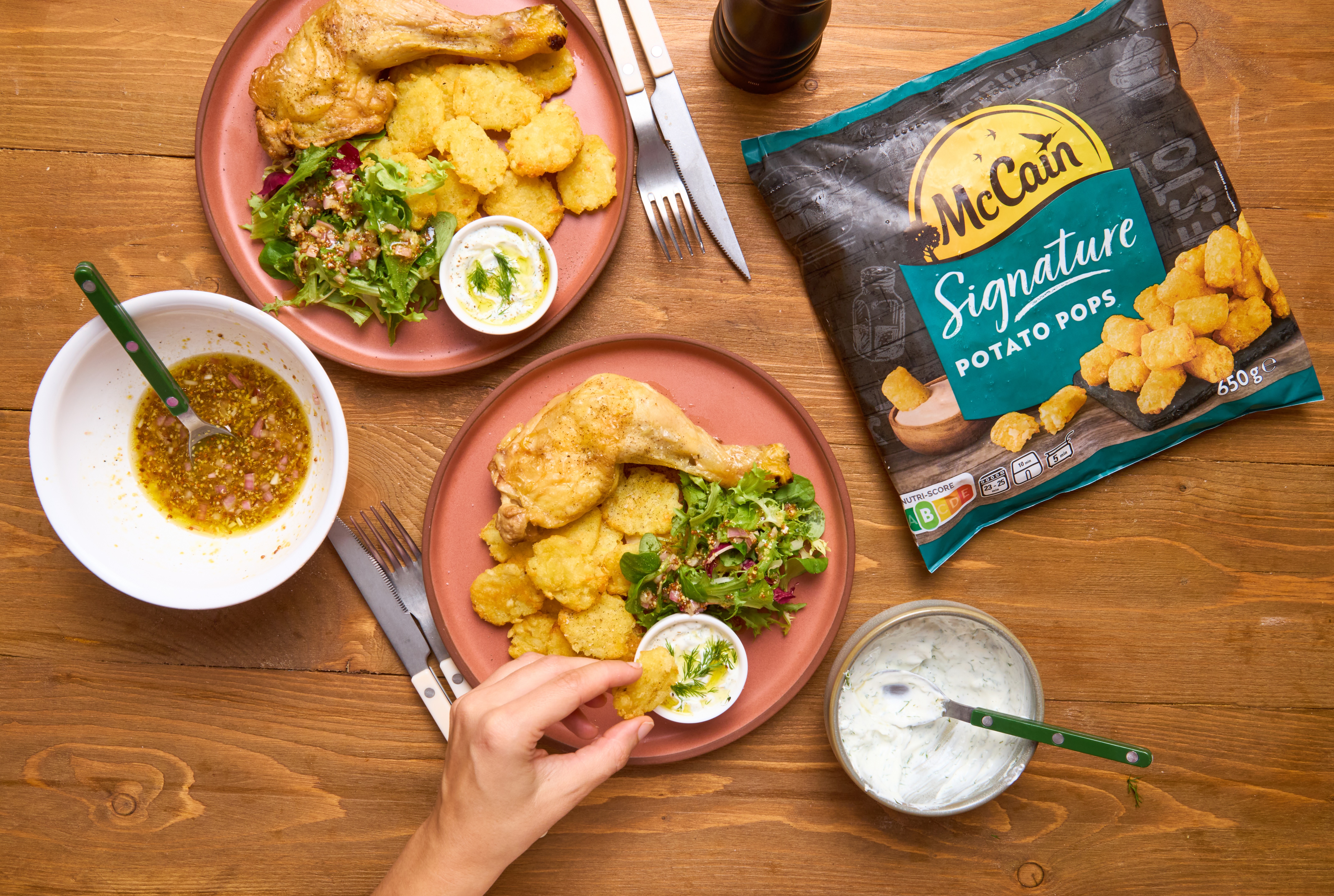 JOW X MCCAIN - Smashed potato pops, poulet & salade