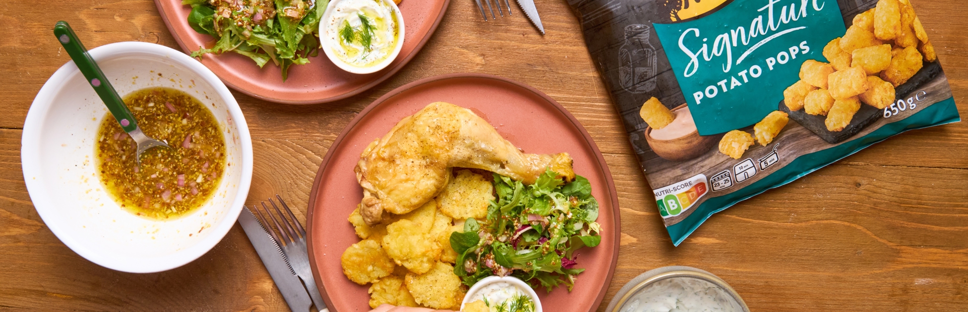 JOW X MCCAIN - Smashed potato pops, poulet & salade