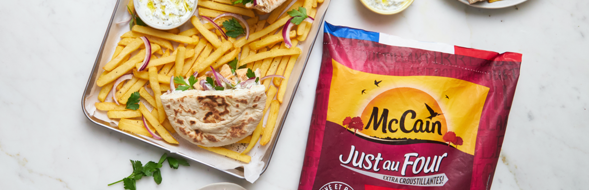 JOW X MCCAIN - Pita poulet grillé, tzatziki & frites