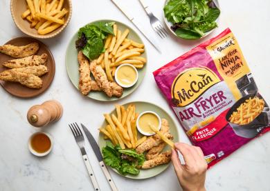 Poulet pané, frites au air fryer & salade