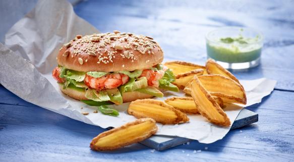 Burger aux crevettes et sauce Pesto 