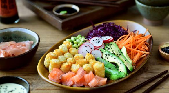 Potato Pops Salmon Poke Bowl